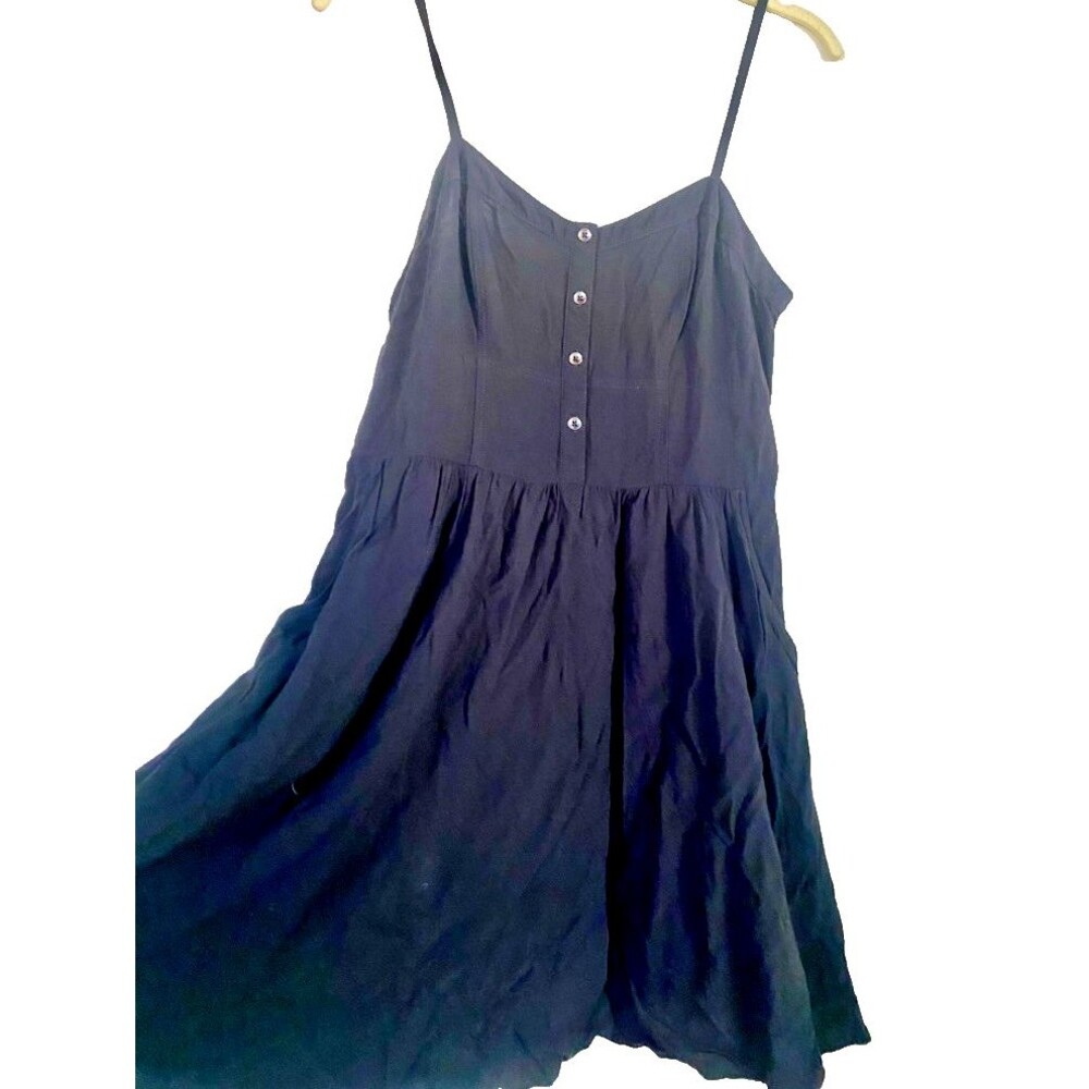 Express Women's Black Rayon Spaghetti Strap Tank Mini Dress Elastic Back -Size M - Picture 2 of 11